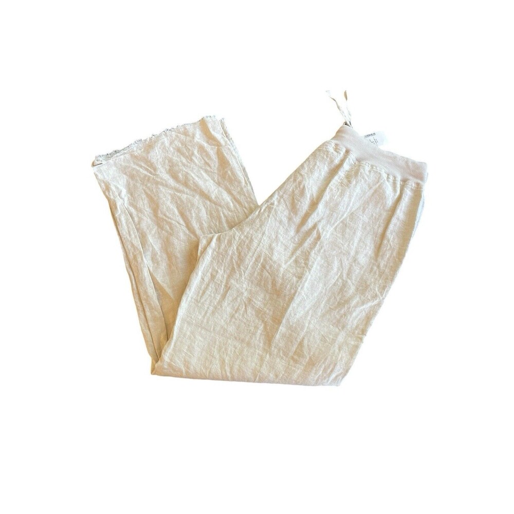 Saks Fifth Avenue Blue‎ XL ivory Linen Pants Womens Pull-On Wide Leg Drawstring